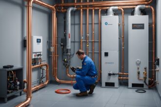 Pompe à chaleur air-eau installée dans un jardin moderne
