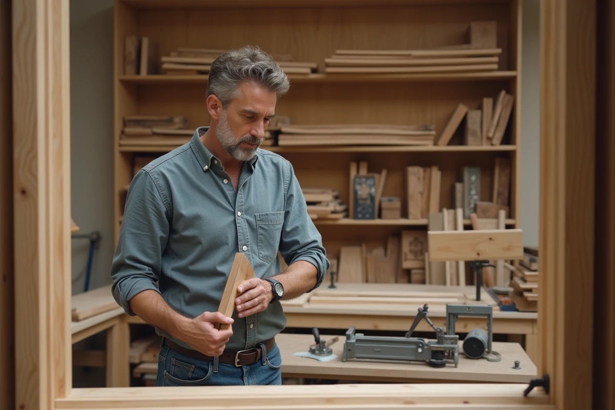 Homme examinant un cadre en bois dans un atelier moderne