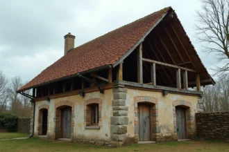 Charpente ancienne en bois de chêne mise à nu lors d'une rénovation de toiture en milieu rural