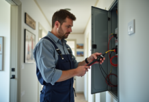 Prix pour refaire l’électricité d’une maison : tous les conseils et tarifs Électricien inspectant un panneau électrique dans une maison