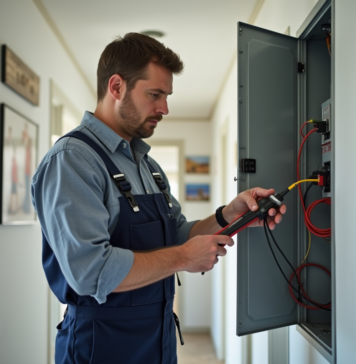 Prix pour refaire l’électricité d’une maison : tous les conseils et tarifs Électricien inspectant un panneau électrique dans une maison