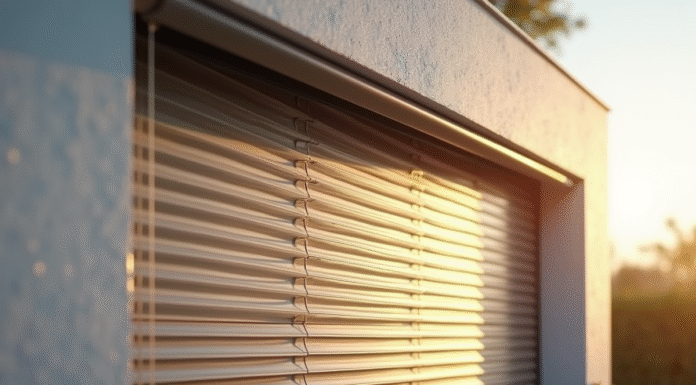 Façade moderne avec volets en aluminium partiellement ouverts