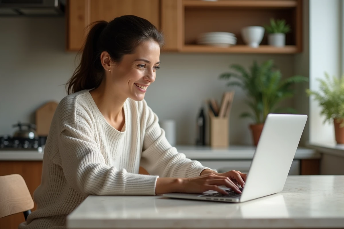 Femme souriante utilisant un ordinateur pour la rénovation
