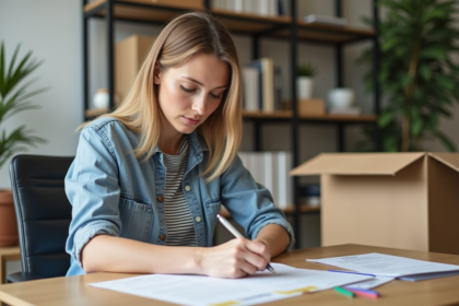 Jeune femme remplissant un formulaire de changement d'adresse