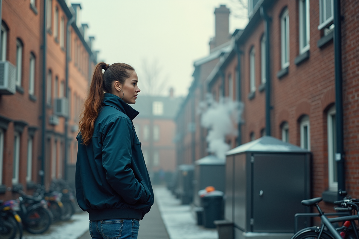 Jeune femme regardant la fumée sortir d