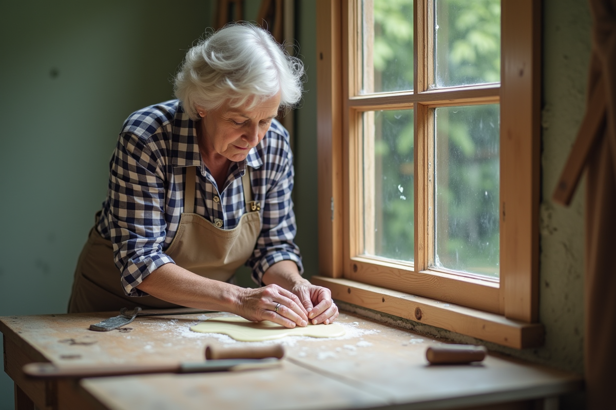 Femme ponçant le mastic autour d