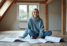 Aménagement de combles : pourquoi opter pour cette solution ? Femme souriante dans un atelier rénové avec plans