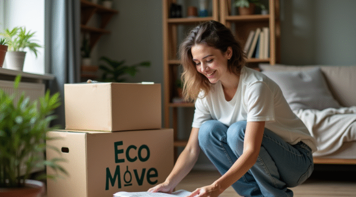Femme triant des journaux dans un salon cosy avec plantes