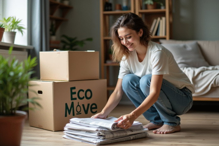 Femme triant des journaux dans un salon cosy avec plantes