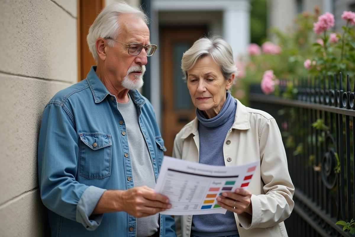 Fille et père regardant des échantillons de peinture devant leur maison