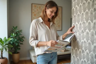 Papier peint floqué élégant dans un salon moderne