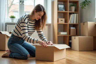 Cartons empilés prêts pour un déménagement organisé et efficace