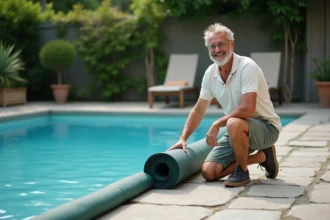 Bâche de piscine protectrice sous un ciel ensoleillé