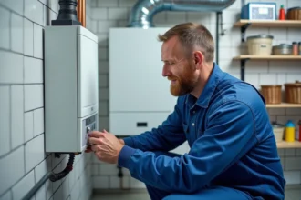 Chaudière à condensation en fonctionnement dans un intérieur moderne