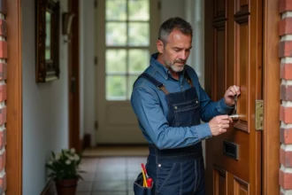 Serrurier expert renforçant la sécurité d'une maison