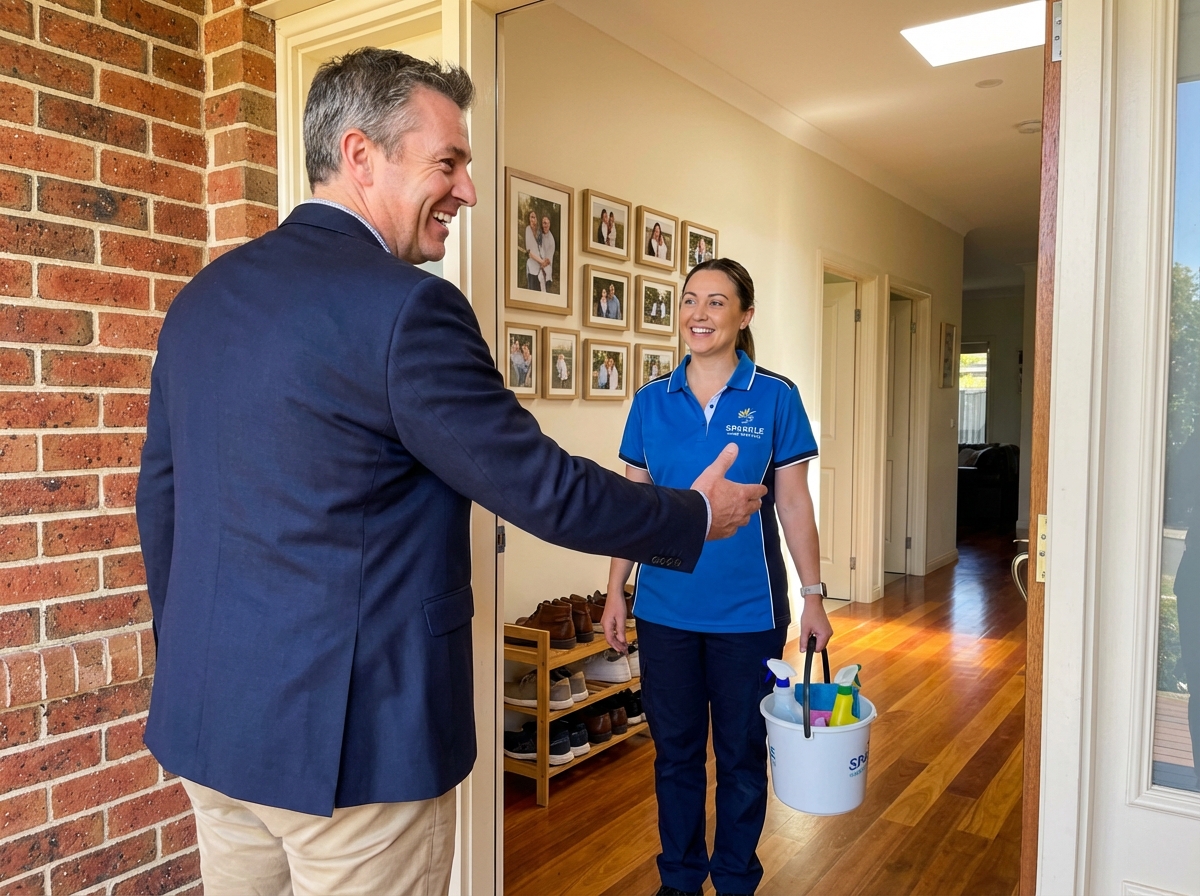 Homme saluant une femme de ménage à l