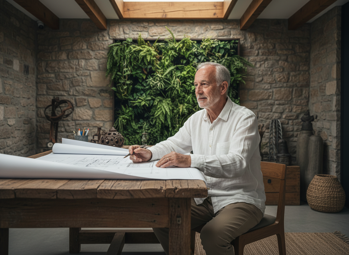 Homme d age dans un intérieur ecofriendly et moderne