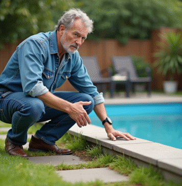 Vider l’eau de sa piscine : quelle impact pour le jardin ? Homme d'âge moyen inspectant une piscine vide dans le jardin