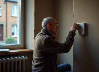 Système de chauffage : quel est le plus polluant ? Comparatif et conseils Homme d'âge moyen ajustant le thermostat dans un salon modeste