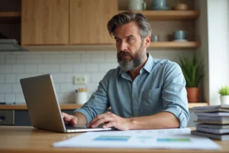 Homme d'âge moyen travaillant sur devis de rénovation