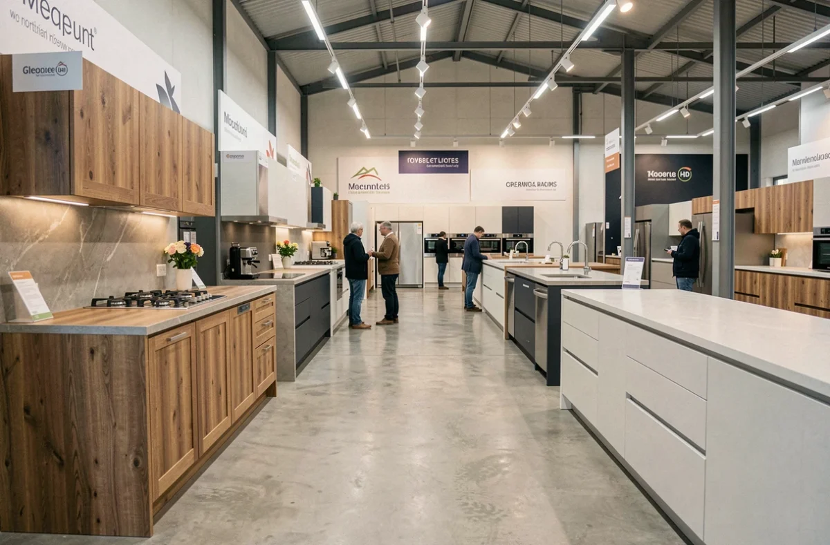Showroom de cuisinistes dans les Hauts-de-France avec plusieurs modèles exposés