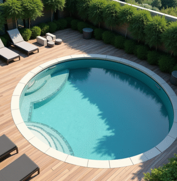 Piscine ronde dans un jardin moderne en plein jour