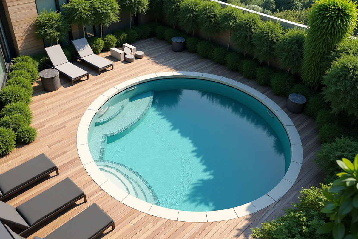 Piscine ronde dans un jardin moderne en plein jour