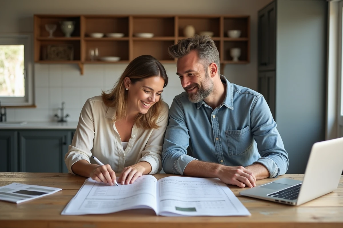 Couple planifiant la rénovation de leur cuisine pour valoriser leur bien immobilier et louer plus cher