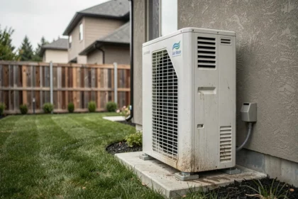 Pompe à chaleur air-eau Daikin 8 kW installée sur la facade extérieure d'une maison individuelle