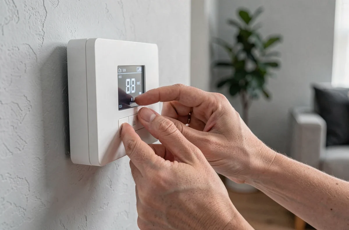 Réglage du thermostat d'une pompe à chaleur sur panneau de contrôle numérique mural