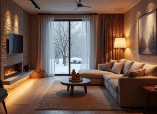 Chauffer son sous-sol en hiver : avantages, inconvénients et conseils utiles Salon moderne et chaleureux en hiver dans un sous-sol