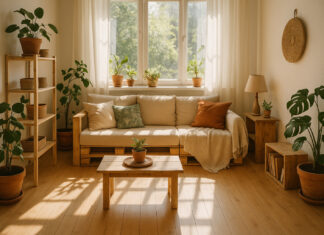 Réaménager son intérieur sans se ruiner : les bons réflexes à adopter Salon cosy et lumineux avec décoration DIY et plantes