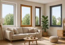 Fenêtres PVC, bois ou alu : faire le bon choix selon ses priorités Salon moderne lumineux avec fenêtres en PVC bois et aluminium