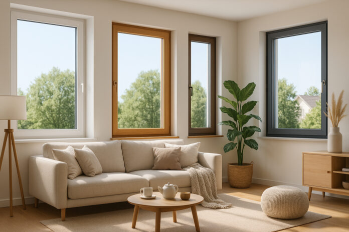 salon-moderne-lumineux Salon moderne lumineux avec fenêtres en PVC bois et aluminium