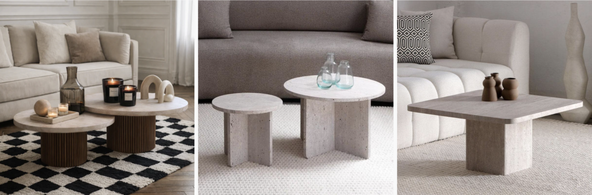 salon avec une table basse en travertin