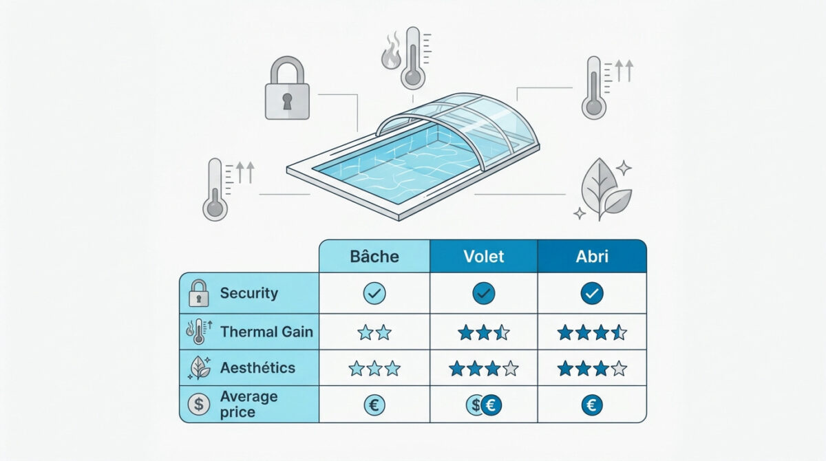 Comparatif entre bâche, volet et abri de piscine pour choisir la meilleure protection